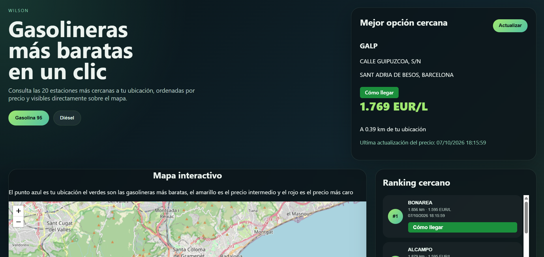 Gasolineras Baratas — Web, móvil y API